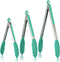 Kitchen Tongs, U-Taste 7/9/12 inches Cooking Tongs, with 600ºF High Heat-Resistant Non-Stick Silicone Tips, 18/8 Stainless Steel Handle, for Food Grill, Salad, BBQ, Frying, Serving, Pack of 3(Teal)